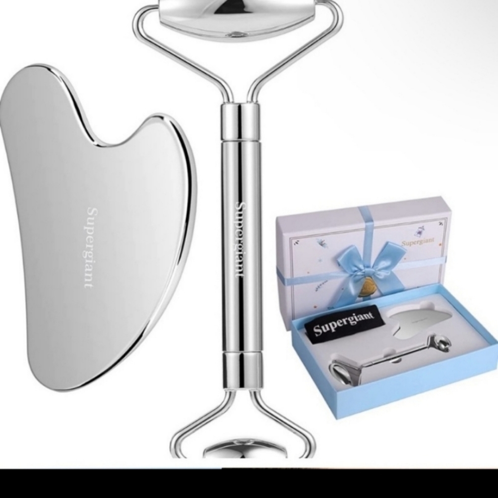 New Supergiant Stainless Steel Face Roller and Gua Sha Set